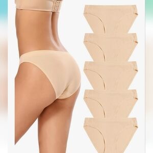 Voenxe 5-Pack Women's Seamless Bikini Underwear Set, Apricot (Nude), Medium, NWT